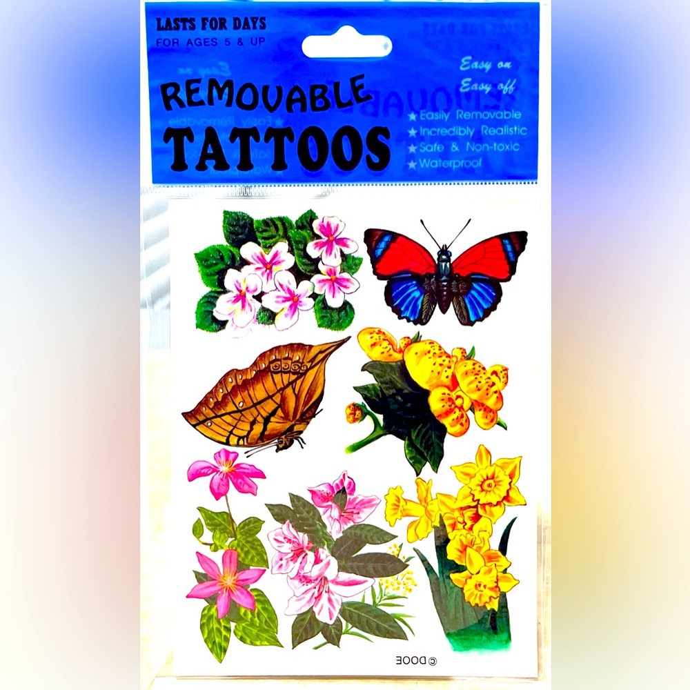 Retro Groovy Unused Temporary Tattoos  Flowers and Butterflies d00e
